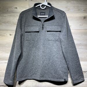 PrAna Brookland 1/4 Zip Pullover Sweater Gray Recycled Wool Blend Men's Small